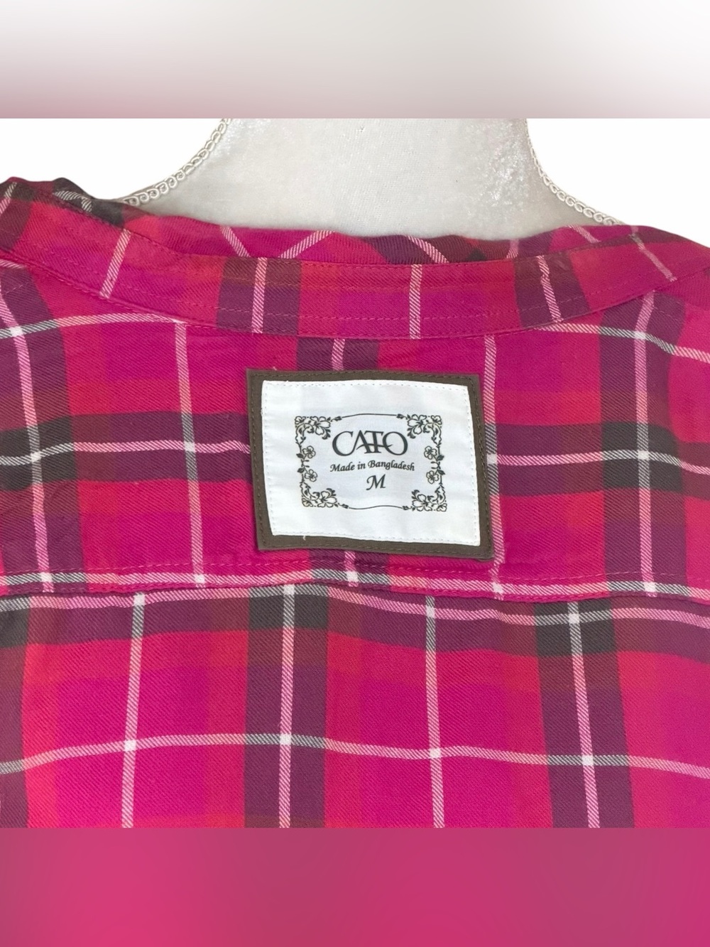 Cato Women’s Medium Pink Plaid Zip Front Shirt Jacket Studded Western Top - Picture 7 of 8